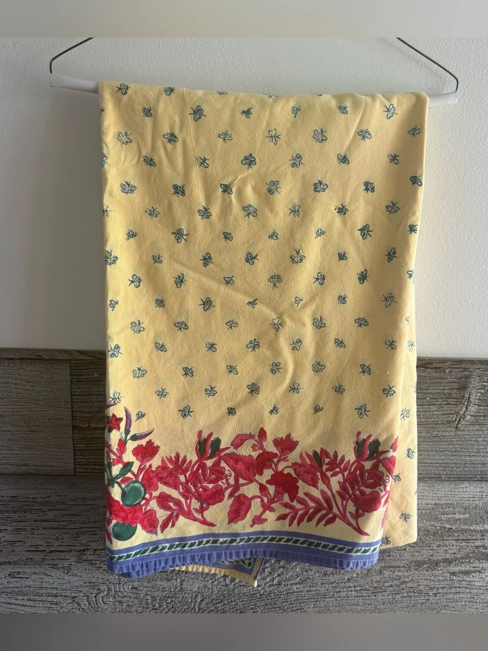 Vintage Floral Tablecloth Yellow Red Blue Green Cottage Garden